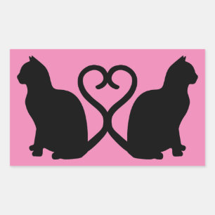Two Cats in Love Silhouette Rectangle Stickers