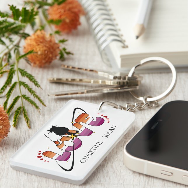 Two Cats In Love Sunset Lesbian Flag Acrylic Key Ring (Front Right)