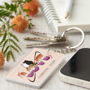 Two Cats In Love Sunset Lesbian Flag Acrylic Key Ring