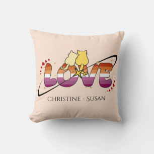 Two Cats In Love Sunset Lesbian Flag Cushion