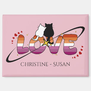 Two Cats In Love Sunset Lesbian Flag Magnet