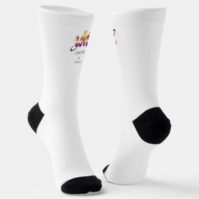 Two Cats In Love Sunset Lesbian Flag Socks (Angled)