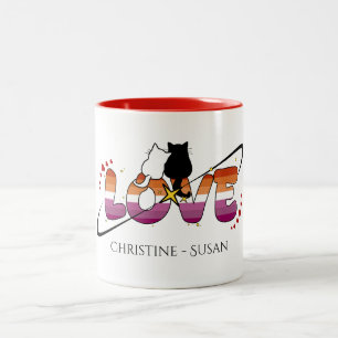 Two Cats In Love Sunset Lesbian Flag Two-Tone Coffee Mug