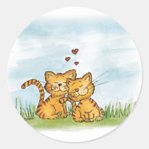 Two cats in love - watercolor illustration classic round sticker