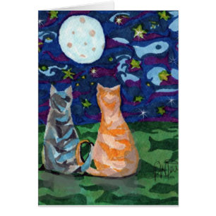 Two Cats in Moonlight Art