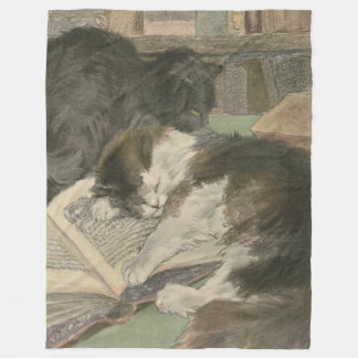 Two Cats In The Library fleece blanket