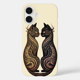 Two Cats in Vibrant Artistic Design iPhone 16 Case