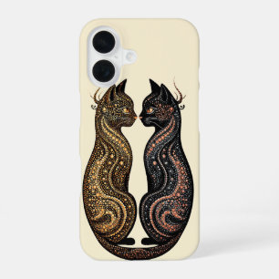 Two Cats in Vibrant Artistic Design iPhone 16 Case