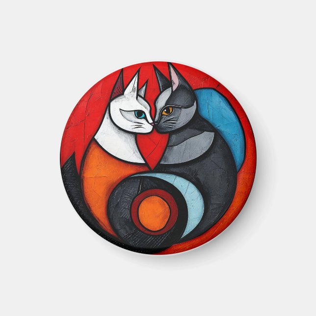 Two Cats in Vibrant Circular Design Magnet (Front)