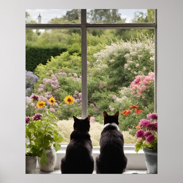 Two Cats Looking out the Window Wall Art (Front)