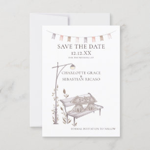 Two Cats on a Bench Animal Save The Date Wedding Announcement