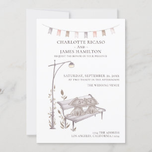 Two Cats on a Bench Animal Themed Wedding Announcement