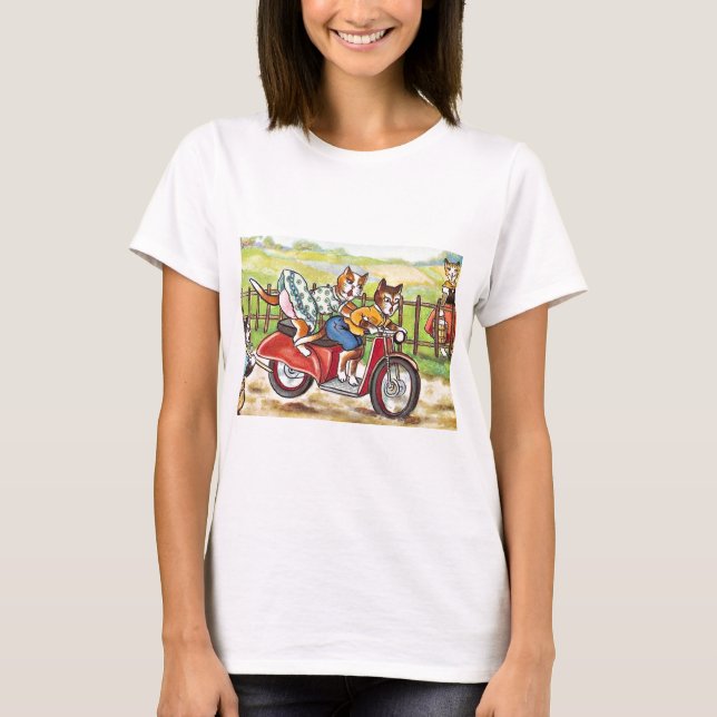 Two Cats On a Motorcycle T-Shirt (Front)