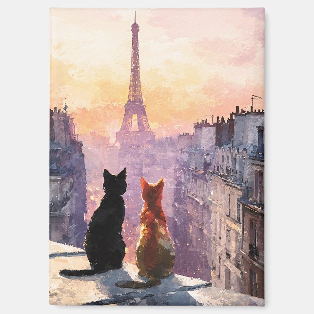 Two Cats On A Paris Rooftop Magnet (Front)