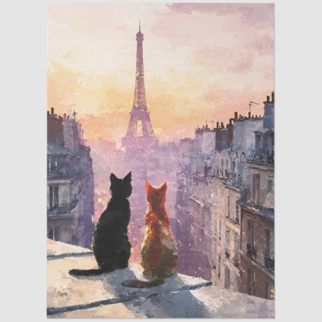 Two Cats On A Paris Rooftop Tissue Paper (Front)