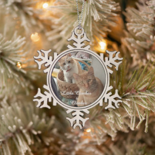 Two Cats Photo And Names,  Snowflake Pewter Christmas Ornament