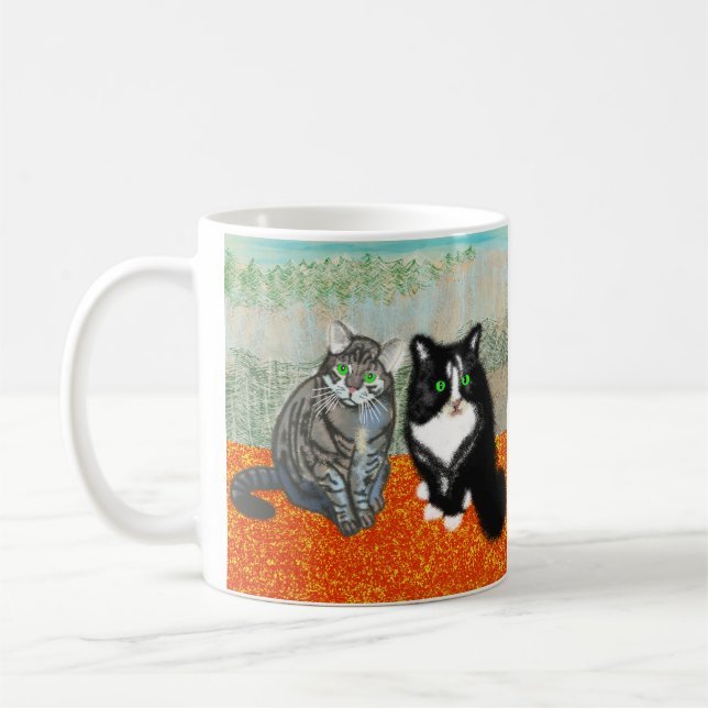 Two cats share your coffee break mug (Left)