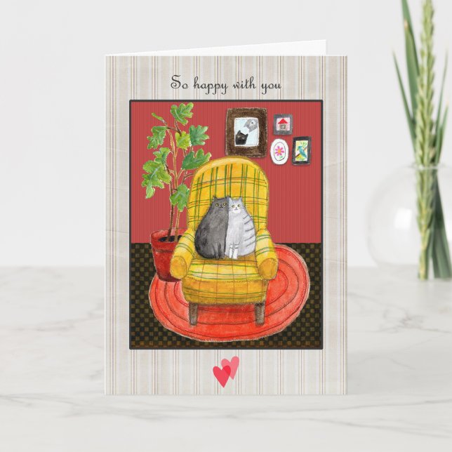 Two Cats Snuggling Cat Lover Anniversary  Card (Front)