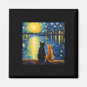 Two Cats Starry Night Lover Cat Art Painting Kitte Magnet