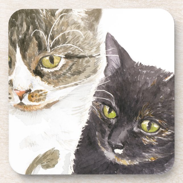 Two cats - tabby and tortie coaster (Front)