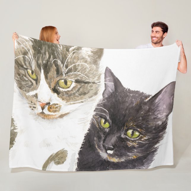 Two cats - tabby and tortie fleece blanket (In Situ)