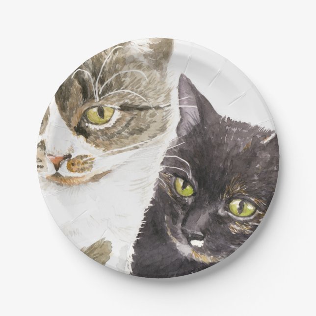 Two cats - tabby and tortie paper plate (Front)