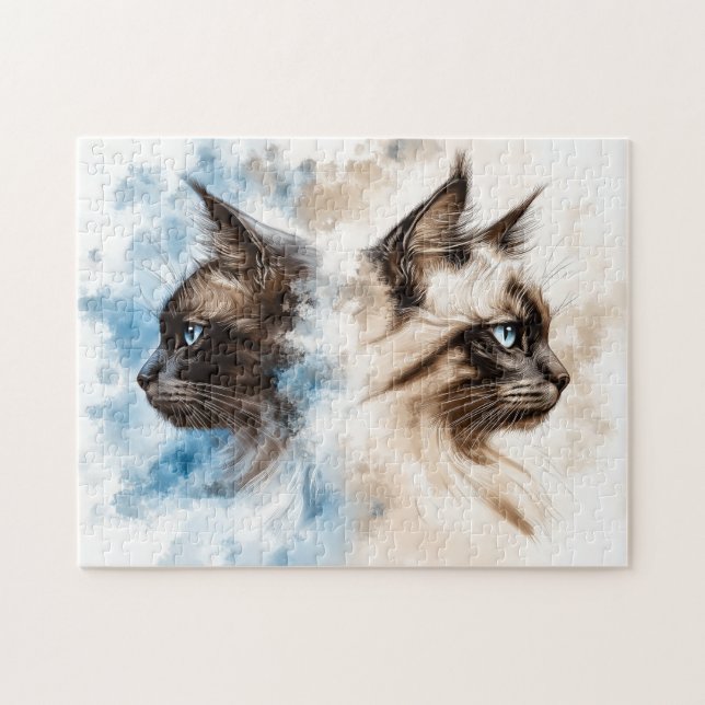 Two cats watercolor jigsaw puzzle (Horizontal)