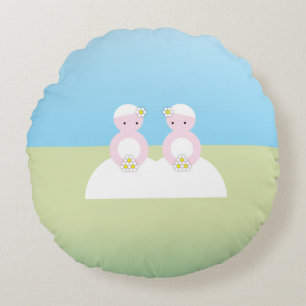 Two caucasian brides round cushion