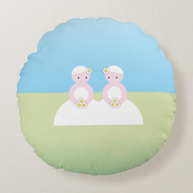 Two caucasian brides round cushion (Front)