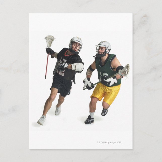 two caucasian male lacrosse players from postcard (Front)