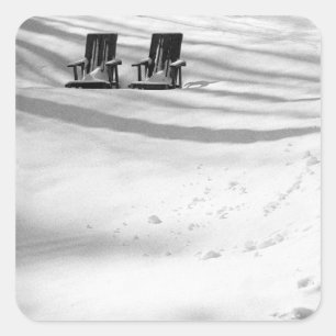 Two Chairs Buried In Snow Square Sticker