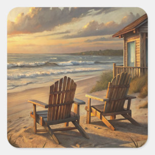 Two Chairs on a Beach Square Sticker