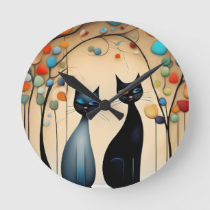 Two Charming Cats Round Clock
