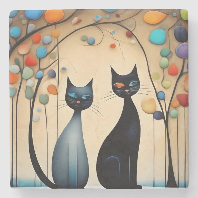  Two Charming Cats Stone Coaster (Front)