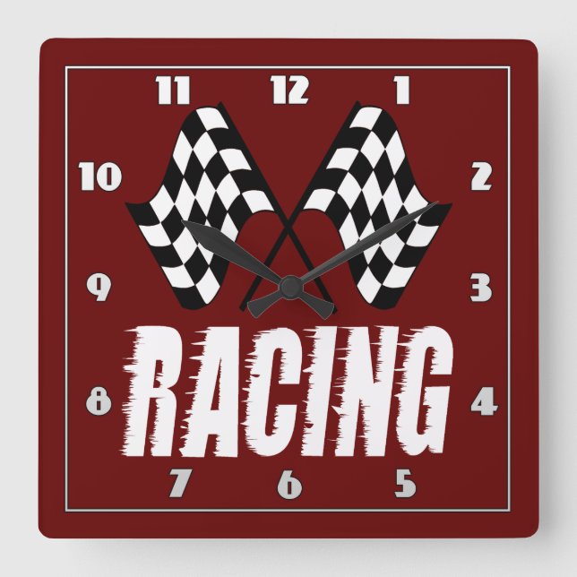Two chequered racing flags for the competition 1 T Square Wall Clock (Front)