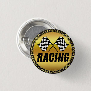 Two chequered racing flags for the competition win 3 cm round badge