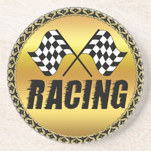 Two chequered racing flags for the competition win coaster (Front)