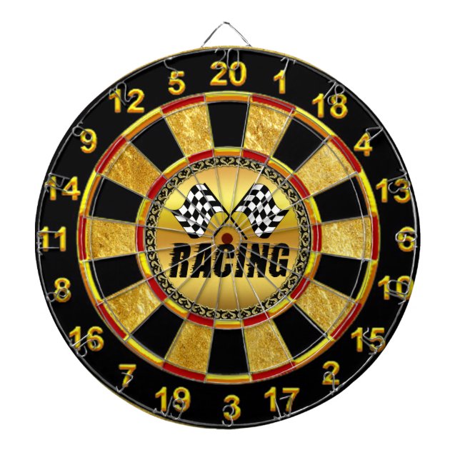 Two chequered racing flags for the competition win dartboard (Front)