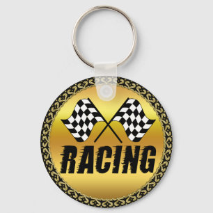 Two chequered racing flags for the competition win key ring