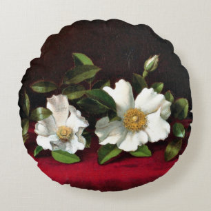 Two Cherokee Roses on Red Velvet Round Cushion