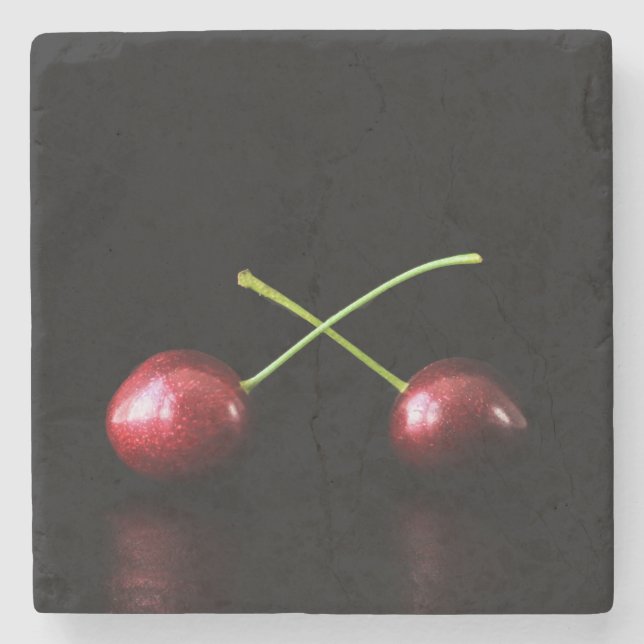 Two Cherries coastercna Stone Coaster (Front)