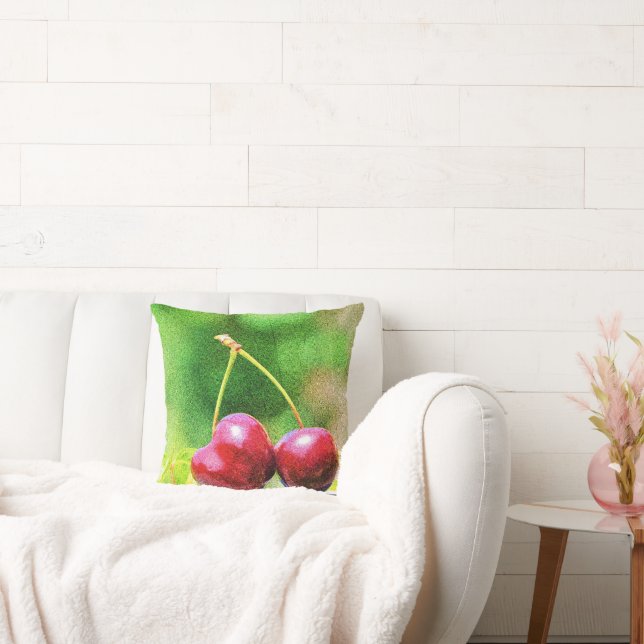 "Two Cherries Fruit" Cute Photo. Buy Now Cushion (Couch)