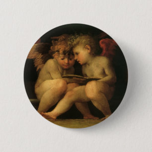 Two Cherubs Reading by Rosso Fiorentino, Angels 6 Cm Round Badge
