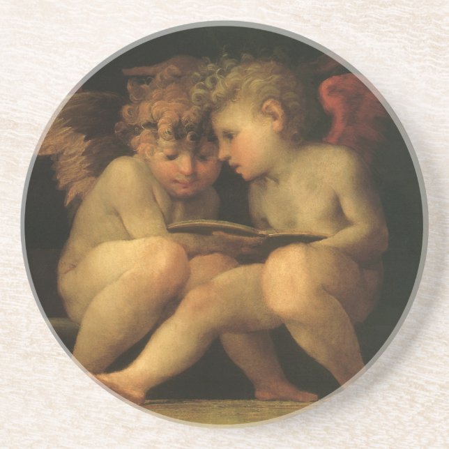Two Cherubs Reading by Rosso Fiorentino, Angels Coaster (Front)