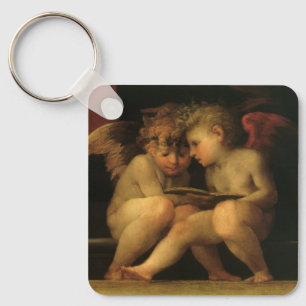 Two Cherubs Reading by Rosso Fiorentino, Angels Key Ring