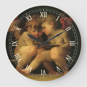 Two Cherubs Reading by Rosso Fiorentino, Angels Large Clock