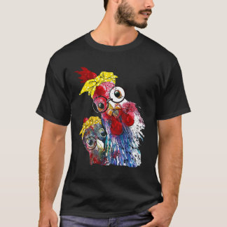 Two Chicken With Bandanna Headband And Glasses Cut T-Shirt