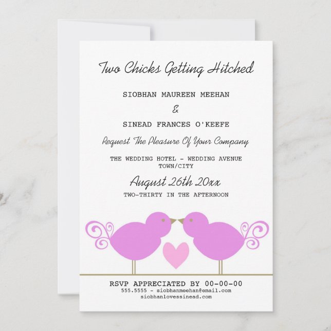 Two Chicks Getting Hitched Lesbian Wedding Invitation (Front)