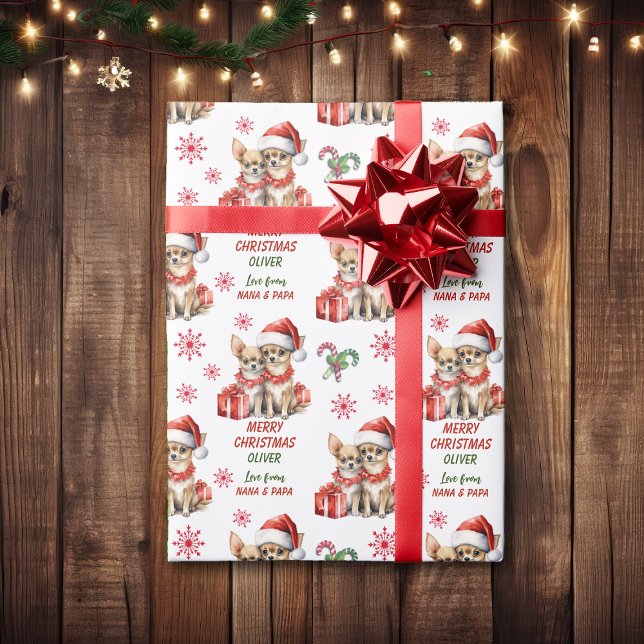 Two Chihuahua Dogs Christmas Wrapping Paper (Creator Uploaded)