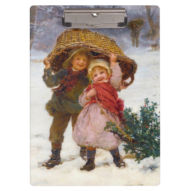 Two children in the snow by Frederick Morgan Clipboard (Front)